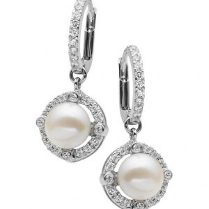 White Circle Diamond Pearl Earring
